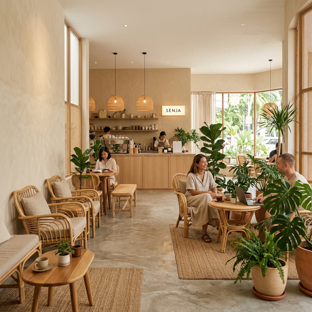 Cafe Terapi interior yang tenang dan nyaman